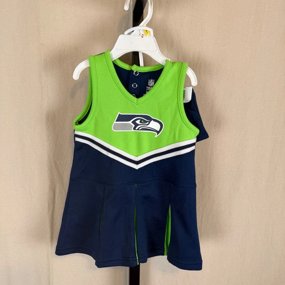 NFL Team Apparel Seattle Seahawks Toddler Girls Cheerleader Outfit Dress Set 2T